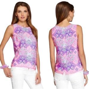 Lilly Pulitzer Iona Shell silk sleeveless top size M in “behind the gates” print